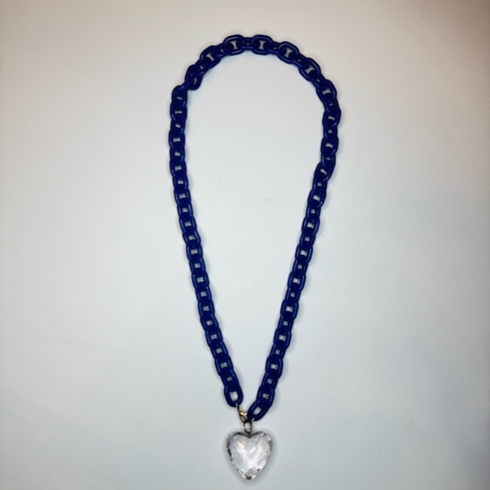 Plastic Blue Chain link 🔗 Necklace with Heart Pendant